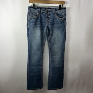 Y2K Rue21 TwentyOne‎ Black Jeans Women Sz 5/6R Light Wash Low Rise Slim Bootcut